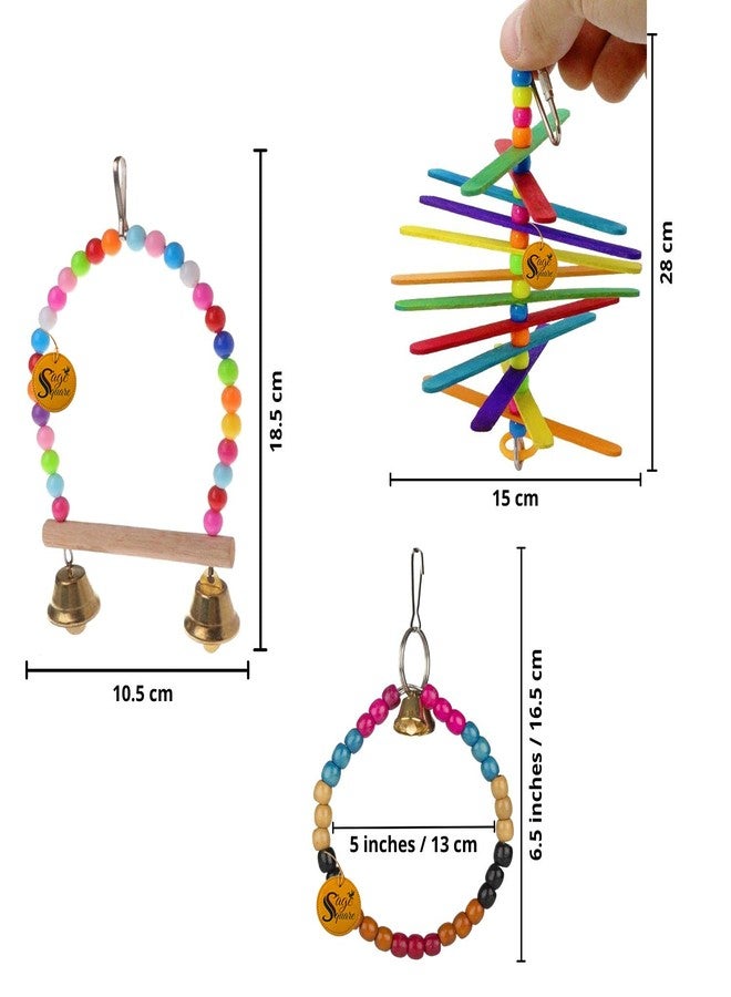 Sage Square Wooden Bird Toys Combo | Swing, Hanging Cage Toy | for Budgie, Cockatiel, Parakeet, Conure, Macaw, Parrot (Combo 23) - Image 2